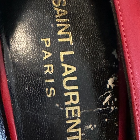 Saint Laurent Red Leather Studded Pointed Toe Pumps size 37 - Picture 7 of 7